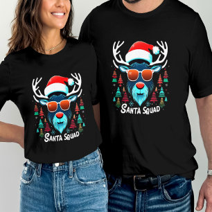 Santa Squad Cool Rendier met glazen feestelijk T-shirt
