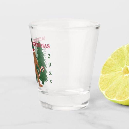 Santa Squatch Funny Kerstgeek op maat Shot Glas (Rechts)
