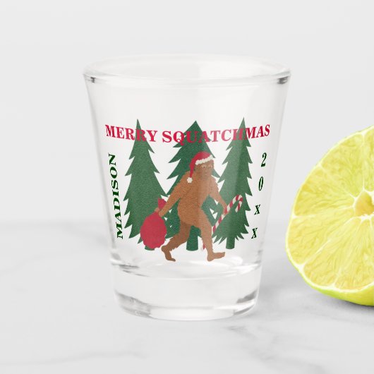 Santa Squatch Funny Kerstgeek op maat Shot Glas (Voorkant)