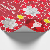 Santa Star patroon rode kerstfoto Cadeaupapier (Hoek)