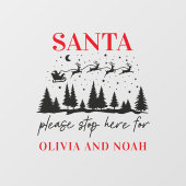 Santa stop hier gepersonaliseerd kerstfeest modern raamsticker (Vel)