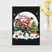 Santa Sungles Riding T-rex Reindeer Christmas Snow Kaart (Gele Bloem)
