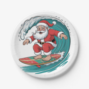 Santa Surfing Christmas Surven X-mas Feestelijke v Papieren Bordje