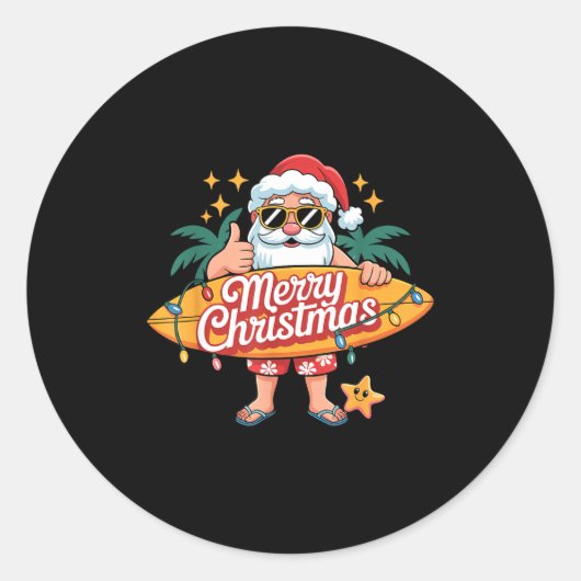 Santa Surfing Hawaiian Beach Christmas In July Tro Ronde Sticker (Voorkant)