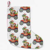 Santa T Rex Dinosaur Monster Truck Kerstmis Kleine Kerstsok (Voorkant)