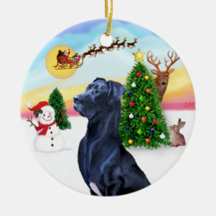 Santa Takes Off - Blue Great Dane (natuurlijke ore Keramisch Ornament