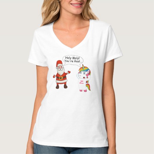 Santa Talking To Unicorn Shirt - Funny Christmas T (Voorkant)