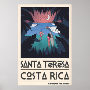 Santa Teresa Surf Art, gestileerde surfers en palm Poster