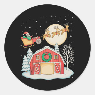 Santa Tractor Farm Farmer Christmas Farming Xmas Ronde Sticker