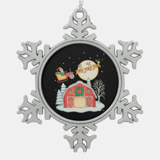 Santa Tractor Farm Farmer Christmas Farming Xmas Tin Sneeuwvlok Ornament
