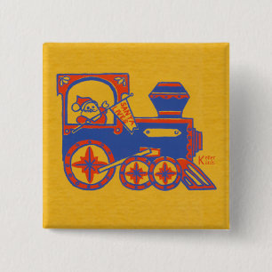 Santa Train Vierkante Button 5,1 Cm