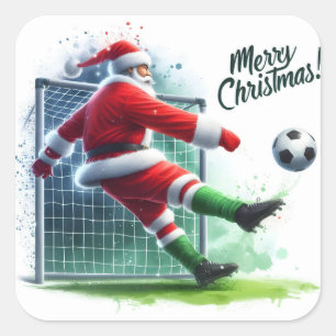 Santa trapt een Voetbal voor de lol! Vierkante Sticker