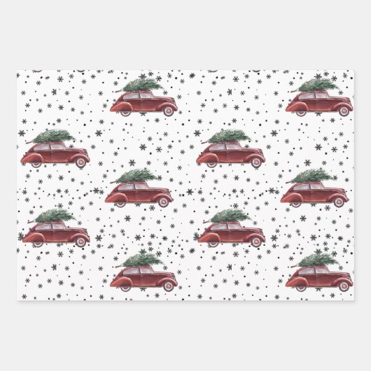  Santa Tree retro op auto's en spelden Inpakpapier Vel (Voorkant 2)