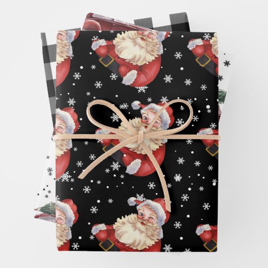 Santa Tree retro op auto's en spelden Inpakpapier Vel (In situ)