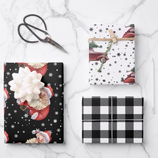  Santa Tree retro op auto's en spelden Inpakpapier Vel (Voorkant)