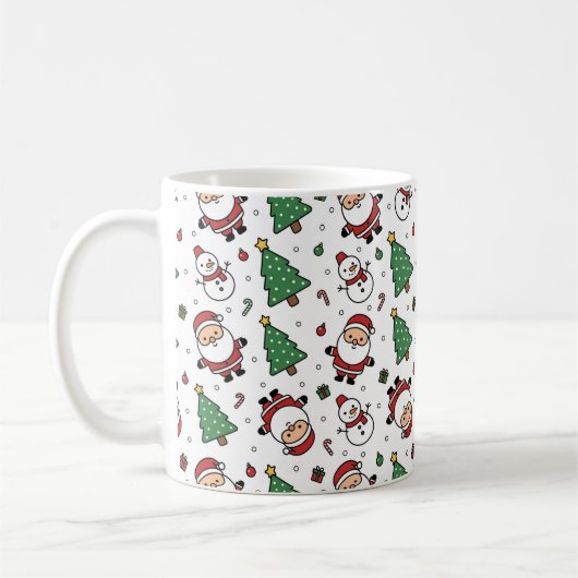 Santa, Tree & Snowman Christmas Mug (Gauche)