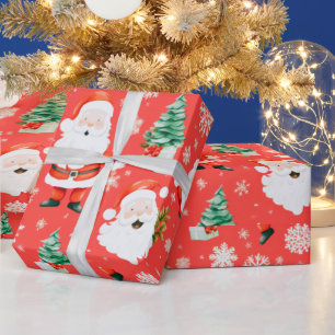 Santa Trees Sneeuwvlokken Rode Kerstmis Cadeaupapier