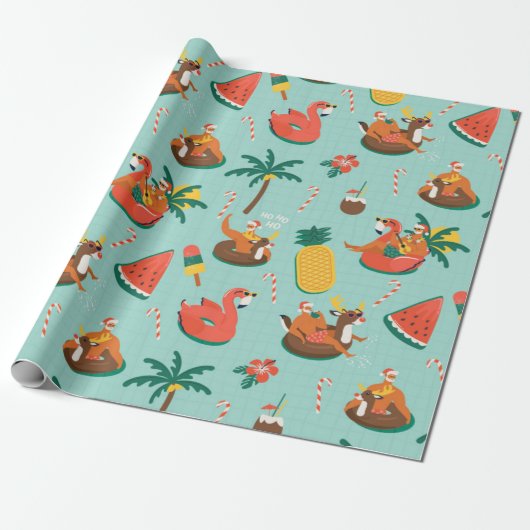 Santa Tropical kerstpatroon Cadeaupapier (Uitgerold)