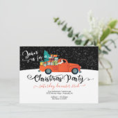 Santa Truck Chistmas Tree Party Kaart (Staand voorkant)
