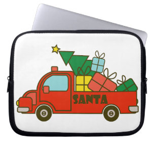 Santa truck kant uitzicht Vrolijk kerstfeest Laptop Sleeve