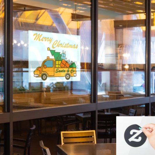 Santa truck kant uitzicht Vrolijk kerstfeest Raamsticker (Restaurant Raam)