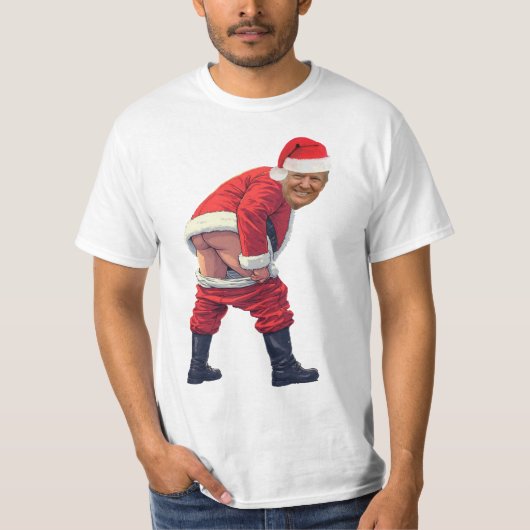 Santa Trump Build The Wall Funny political T-shirt (Voorkant)