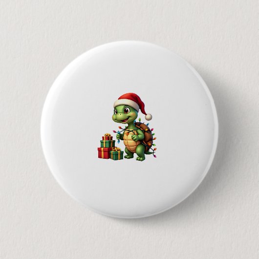 Santa Turtle Christmas Ugly Sweater Funny Holiday  Ronde Button 5,7 Cm (Voorkant)
