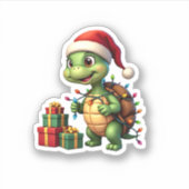 Santa Turtle Christmas Ugly Sweater Funny Holiday  Sticker (Voorkant)