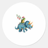 Santa Turtle Riding T-Rex Reindeer Christmas Light Ronde Sticker (Voorkant)