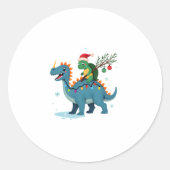 Santa Turtle Riding T-Rex Reindeer Christmas Light Ronde Sticker (Voorkant)