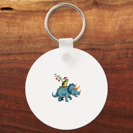 Santa Turtle Riding T-Rex Reindeer Christmas Light Sleutelhanger (Voorkant)