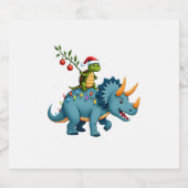 Santa Turtle Riding T-Rex Reindeer Christmas Light Sparkling Wijnetiket (Enkel label)