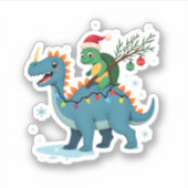 Santa Turtle Riding T-Rex Reindeer Christmas Light Sticker (Voorkant)