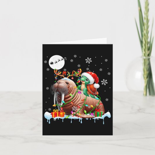 Santa Turtle Riding Walrus Rendier Christmas Zee Kaart (Voorkant)