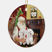 Santa - Twee Bichon Frise Keramisch Ornament (Links)