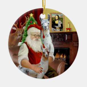 Santa - Twee lama's (mam+baby) Keramisch Ornament