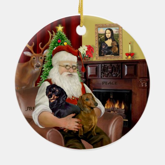 Santa-Two Teckels (BT+rood) Keramisch Ornament (Achterkant)