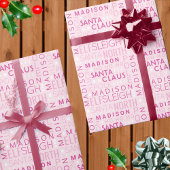 Santa Typography Chic Pink Schattige Kindernaam to Cadeaupapier