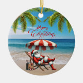 Santa under a Beach Umbrella Christmas Keramisch Ornament (Voorkant)