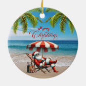 Santa under a Beach Umbrella Christmas Keramisch Ornament (Achterkant)