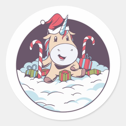 Santa Unicorn Ronde Sticker (Voorkant)