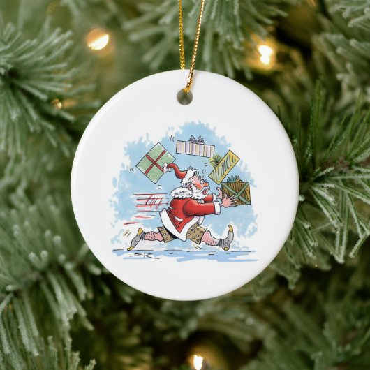Santa Unprepared round ceramic ornament (Boom)