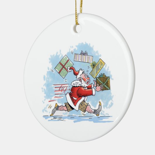 Santa Unprepared round ceramic ornament (Links)