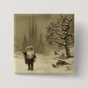 SANTA VAN DE GNOMES Funny Kerstmis Sepia Brown Vierkante Button 5,1 Cm