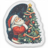 Santa verspreidt vreugde bij de kerstboom sticker (Voorkant)