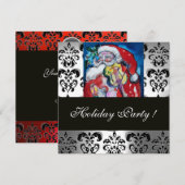 SANTA & VIOLIN, RODE ZWARTE WITTE DAMASKMONOGRAM KAART (Voorkant / Achterkant)