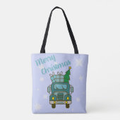 Santa vrachtwagen voorzijde uitzicht Vrolijk kerst Draagtas (Achterkant)