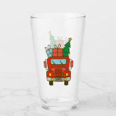 Santa vrachtwagen voorzijde uitzicht Vrolijk kerst Glas (Voorkant)