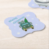 Santa vrachtwagen voorzijde uitzicht Vrolijk kerst Kartonnen Onderzetters (Gekanteld)