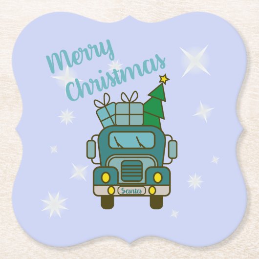 Santa vrachtwagen voorzijde uitzicht Vrolijk kerst Kartonnen Onderzetters (Voorkant)